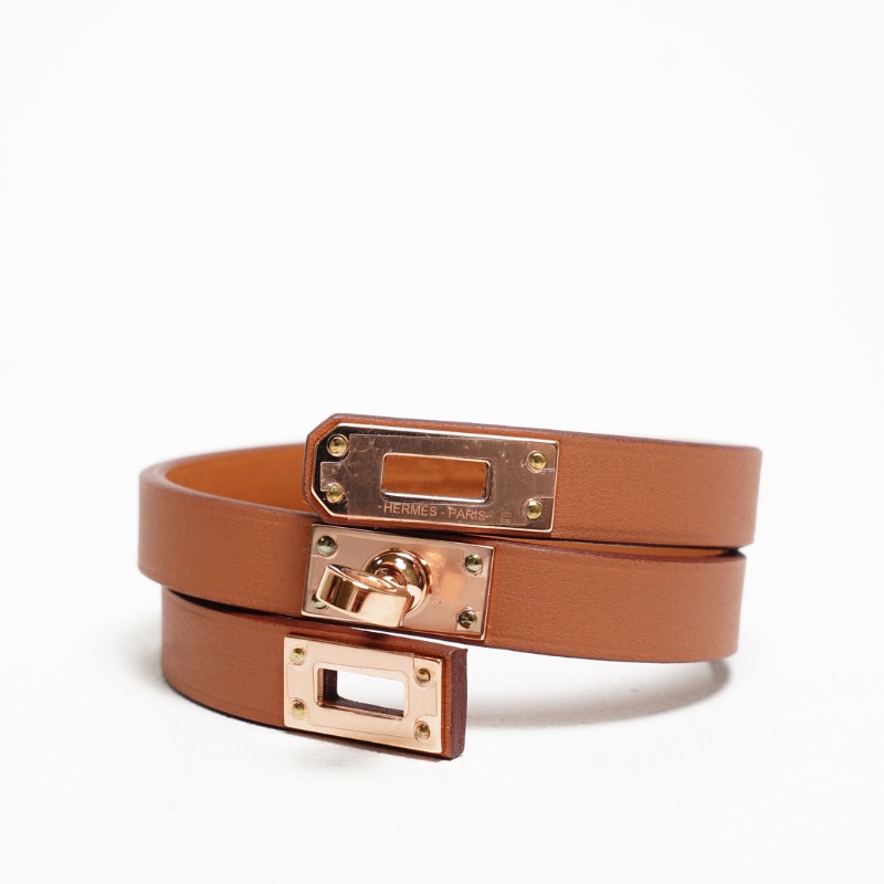 Hermès     Mini Kelly Double Tour bracelet 棕色配玫瑰金色-2