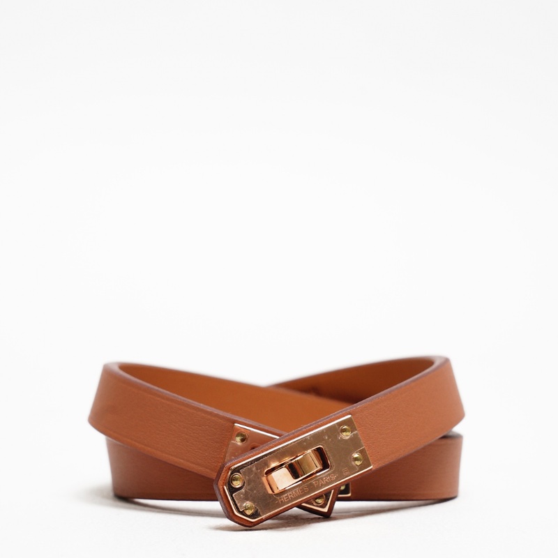 Hermès     Mini Kelly Double Tour bracelet 棕色配玫瑰金色-5