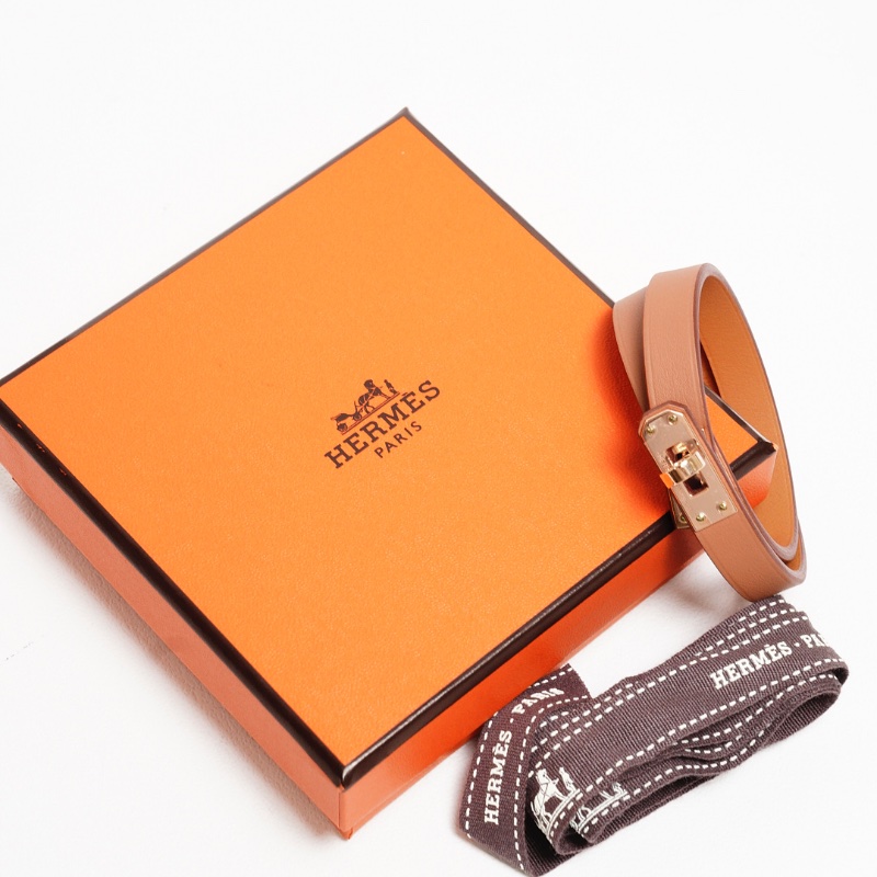 Hermès     Mini Kelly Double Tour bracelet 棕色配玫瑰金色-6