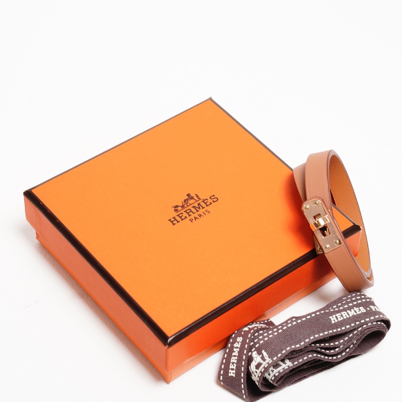 Hermès     Mini Kelly Double Tour bracelet 棕色配玫瑰金色-7
