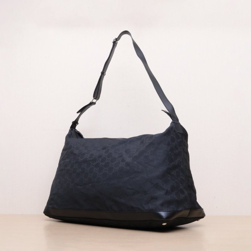 GUCCI 黑色帆布旅行斜挎包肩背包-3