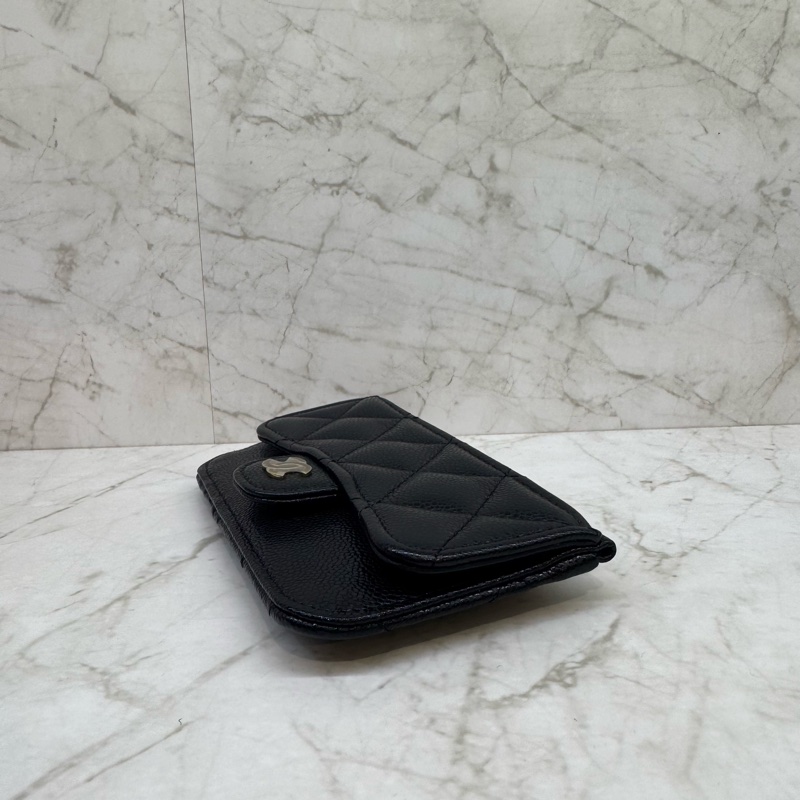 CHANEL黑色淡金翻蓋拉鍊卡包/晶片-2