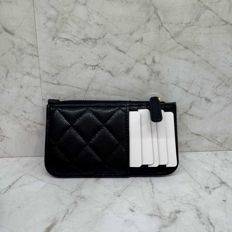 CHANEL黑色淡金翻蓋拉鍊卡包/晶片-4