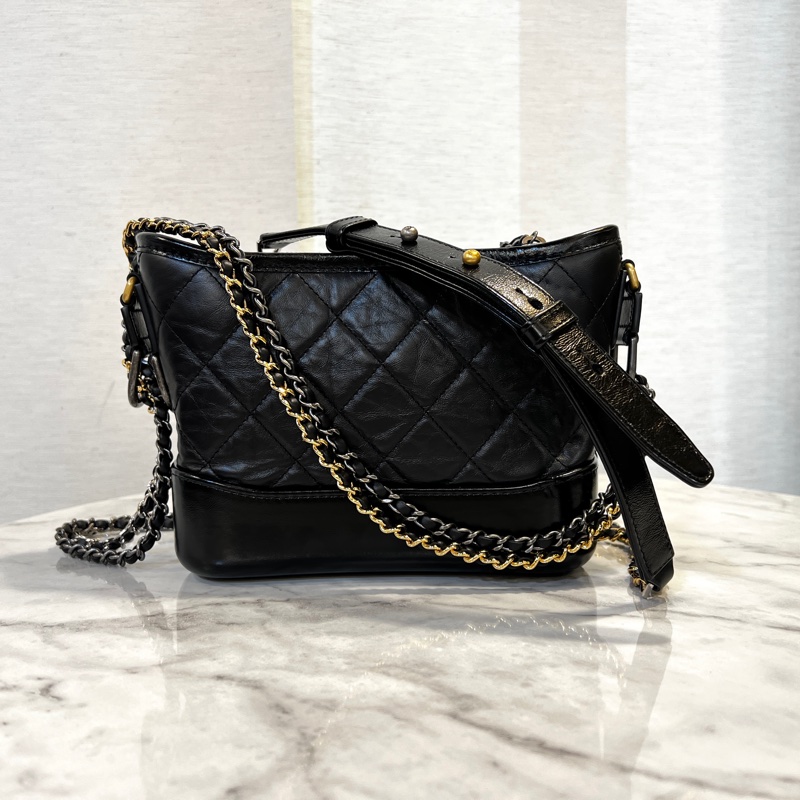 Chanel 黑牛皮菱格霧金釦四色鏈小號肩斜背包-1