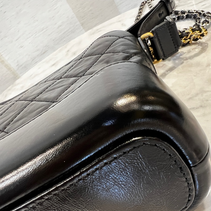 Chanel 黑牛皮菱格霧金釦四色鏈小號肩斜背包-5