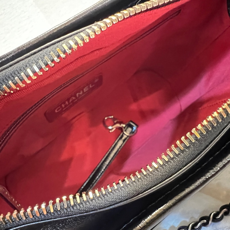 Chanel 黑牛皮菱格霧金釦四色鏈小號肩斜背包-7