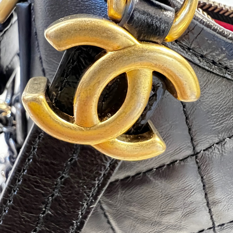Chanel 黑牛皮菱格霧金釦四色鏈小號肩斜背包-8