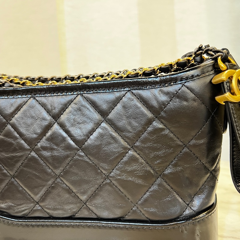 Chanel 黑牛皮菱格霧金釦四色鏈小號肩斜背包-13