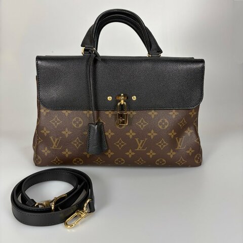 LV 老花拚黑皮革Venus 手提側肩包