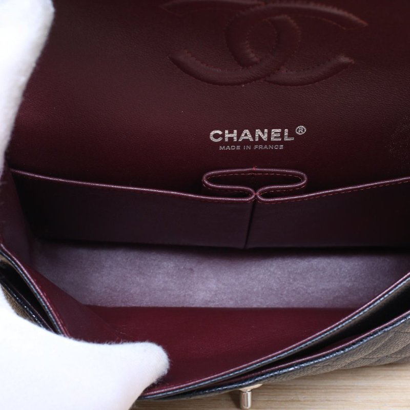 CHANEL CF口蓋包中號25.5黑色荔枝牛皮27開銀扣肩背包-4