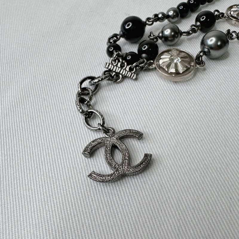CHANEL 黑銀珠飾手鍊-5