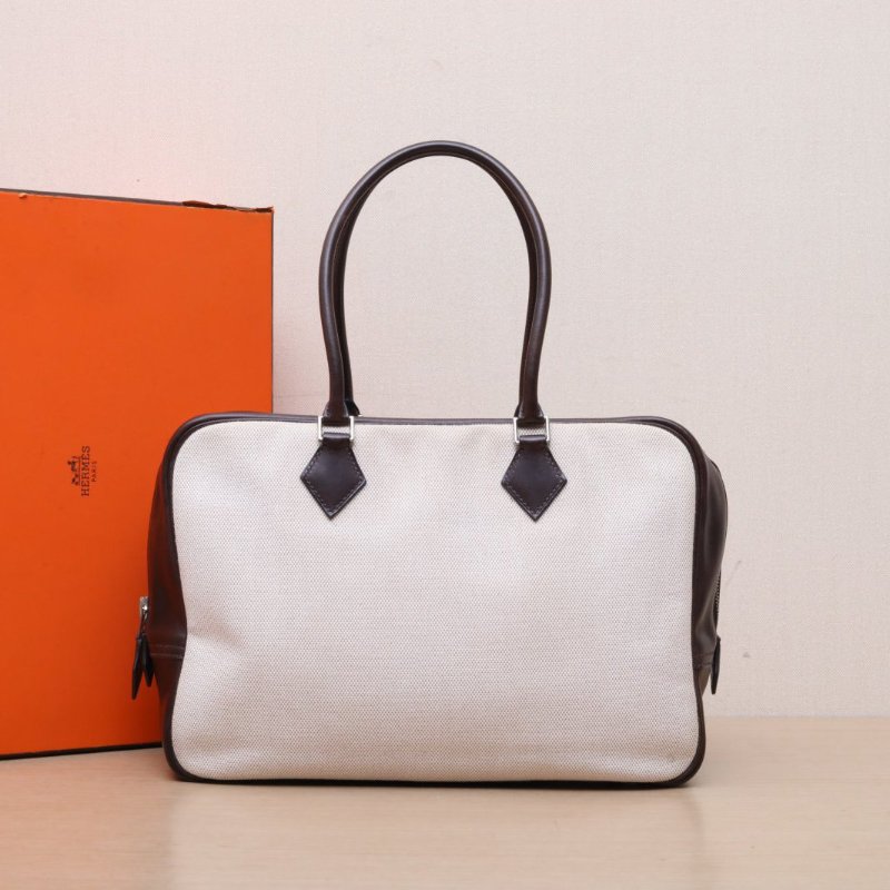 HERMES 46烏木色Box皮帆布框F銀扣烏木色拼plume32尺寸/肩背包-0