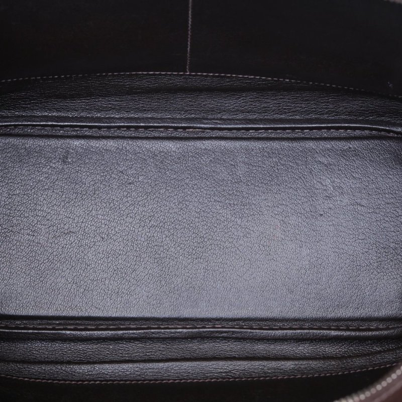 HERMES 46烏木色Box皮帆布框F銀扣烏木色拼plume32尺寸/肩背包-2