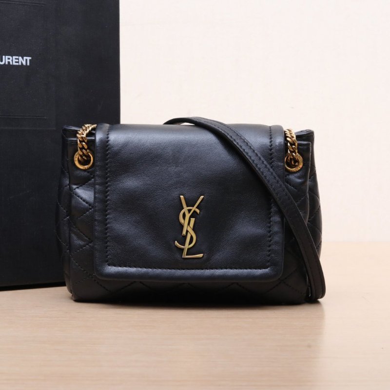 SAINT LAURENT NolitaMini18黑色羊皮金扣肩背包-0