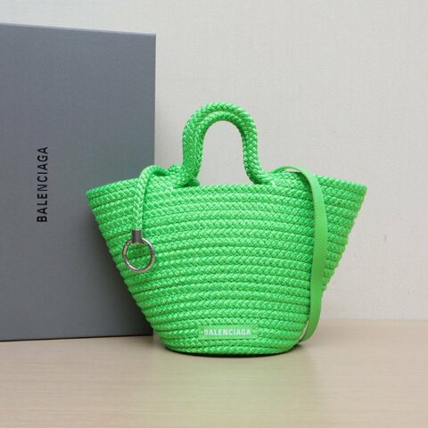 BALENCIAGA 綠色草編Ibiza托特編織菜籃子包肩背包