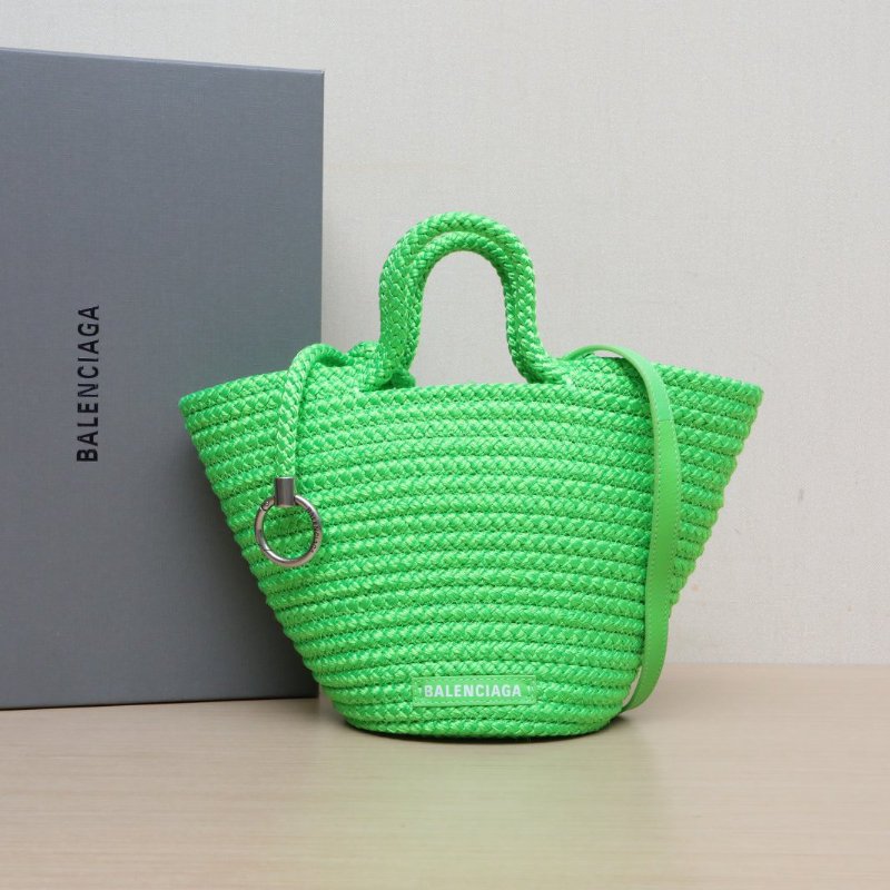 BALENCIAGA 綠色草編Ibiza托特編織菜籃子包肩背包-0