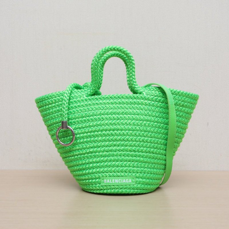 BALENCIAGA 綠色草編Ibiza托特編織菜籃子包肩背包-1