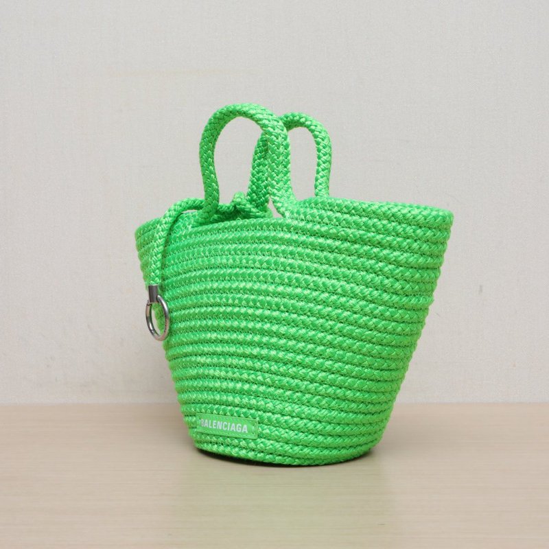 BALENCIAGA 綠色草編Ibiza托特編織菜籃子包肩背包-3