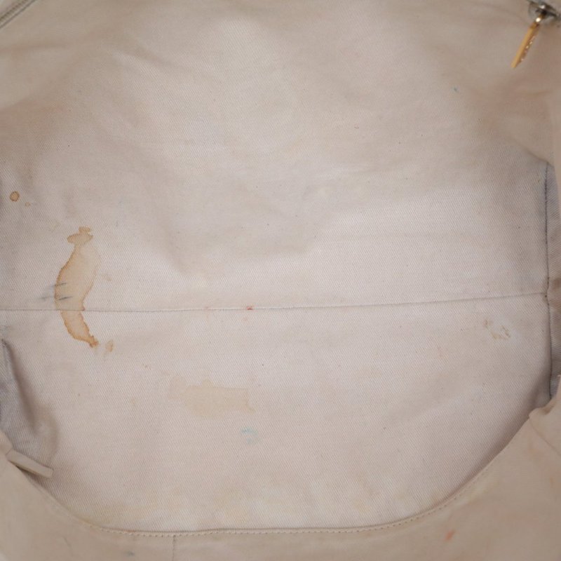 CHANEL 沙灘包大號無手柄款米白色粗花呢25開金扣肩背包-2