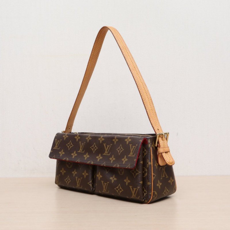 LOUIS VUITTON 中古駱駝包小號老花PVC金扣2004肩背包-3