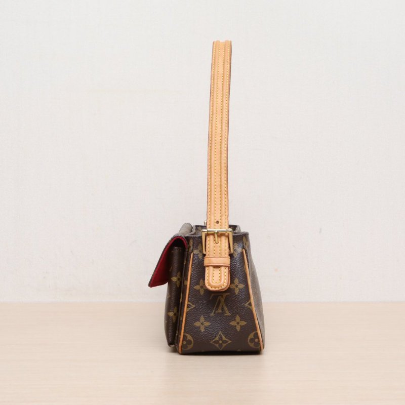 LOUIS VUITTON 中古駱駝包小號老花PVC金扣2004肩背包-4