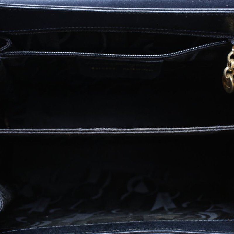 FERRAGAMO 中古Box皮博物館手提斜跨包中號黑色牛皮肩背包-4