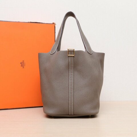 HERMES Picotin22菜籃子18大象灰TC皮Z刻金扣肩背包