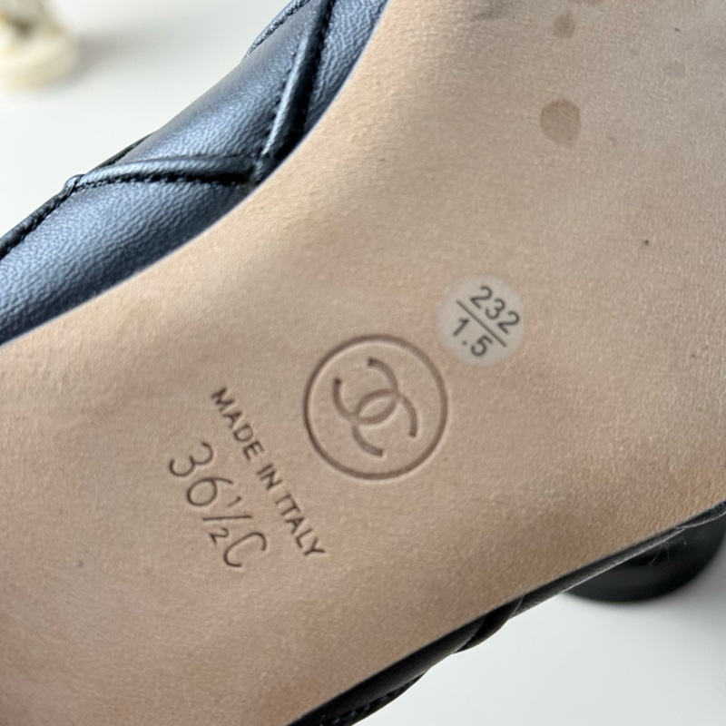 CHANEL/香奈儿 纯黑双C格菱纹芭蕾舞鞋 36.5码 品相完美 格菱纹设计-3