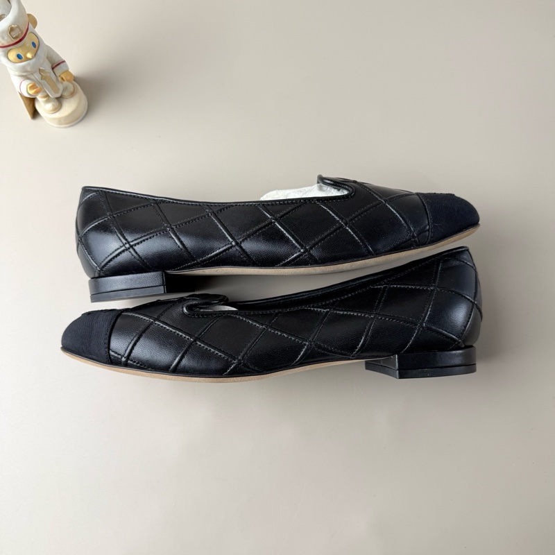 CHANEL/香奈儿 纯黑双C格菱纹芭蕾舞鞋 36.5码 品相完美 格菱纹设计-4