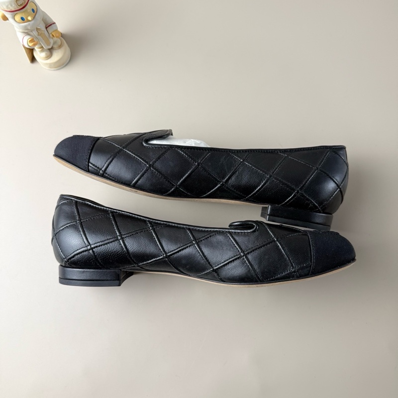 CHANEL/香奈儿 纯黑双C格菱纹芭蕾舞鞋 36.5码 品相完美 格菱纹设计-5