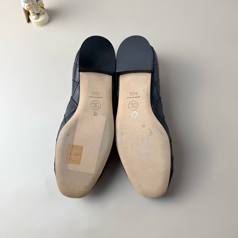 CHANEL/香奈儿 纯黑双C格菱纹芭蕾舞鞋 36.5码 品相完美 格菱纹设计-7