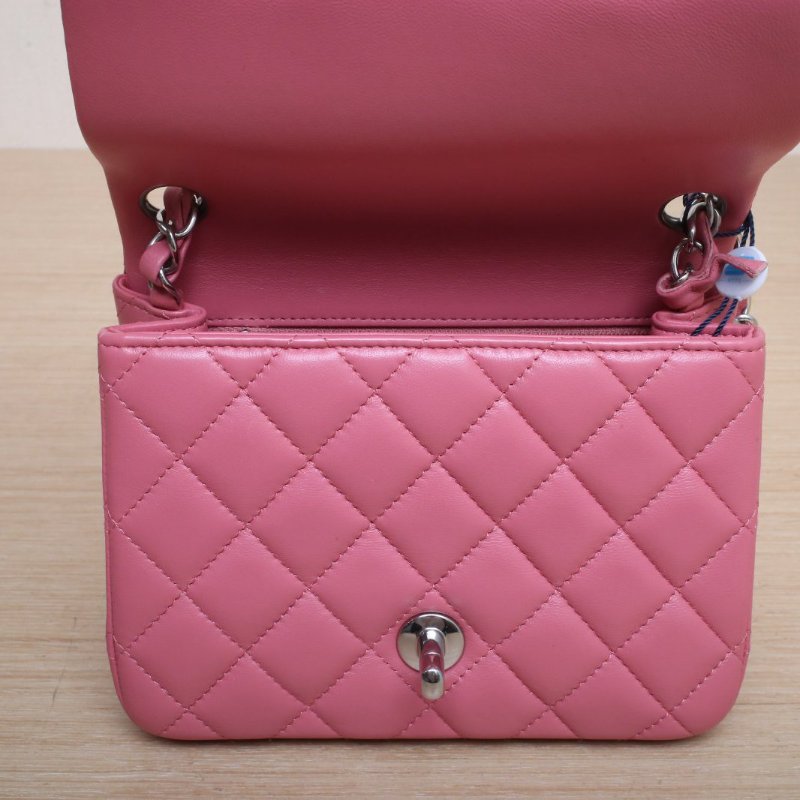 CHANEL CF口蓋包方胖子17粉色羊皮晶片開銀扣肩背包-2