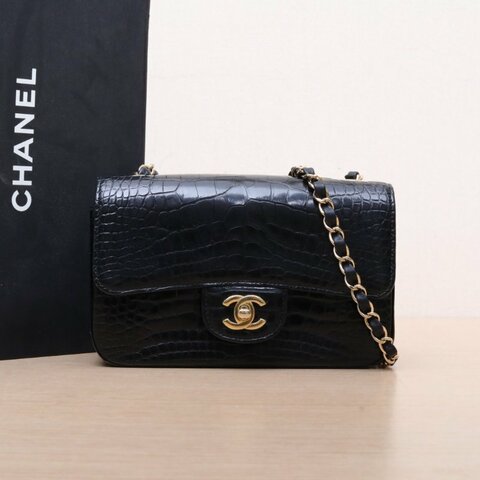 CHANEL CF口蓋包大Mini20黑色鱷魚皮26開金扣肩背包