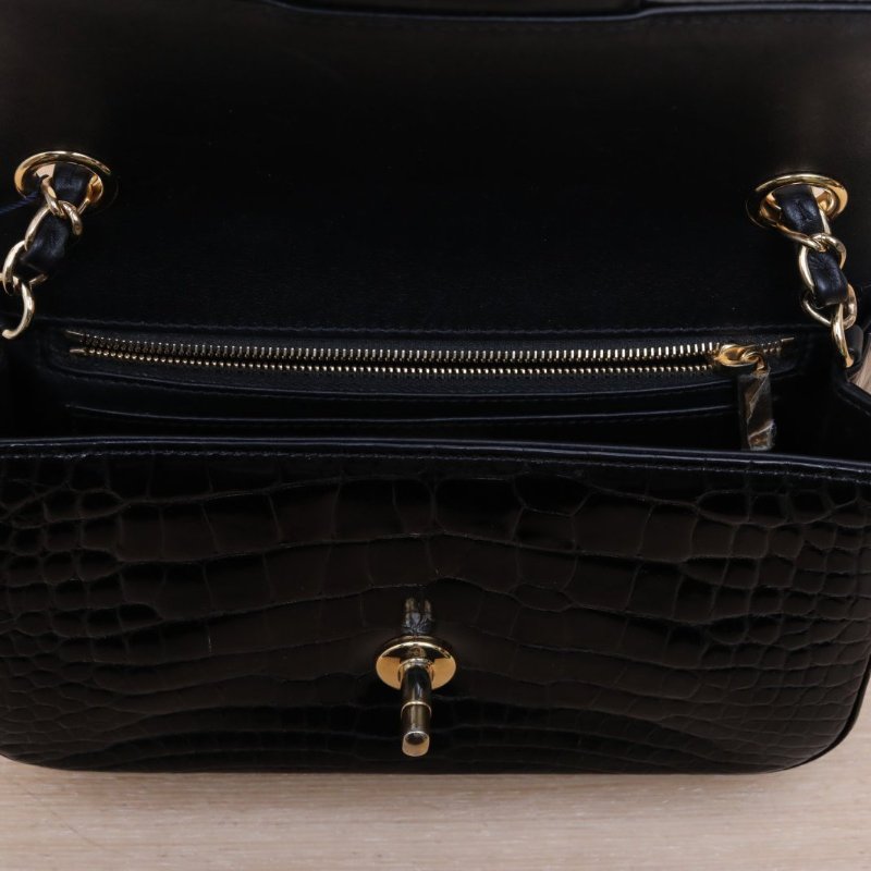 CHANEL CF口蓋包大Mini20黑色鱷魚皮26開金扣肩背包-2