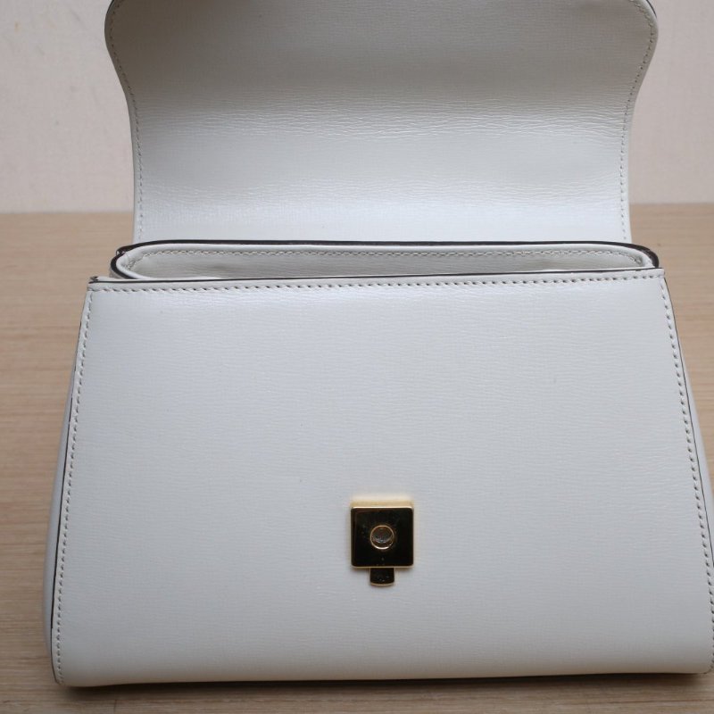 GUCCI 白色牛皮金扣Horsebit馬銜扣1955全皮手提包肩背包-3