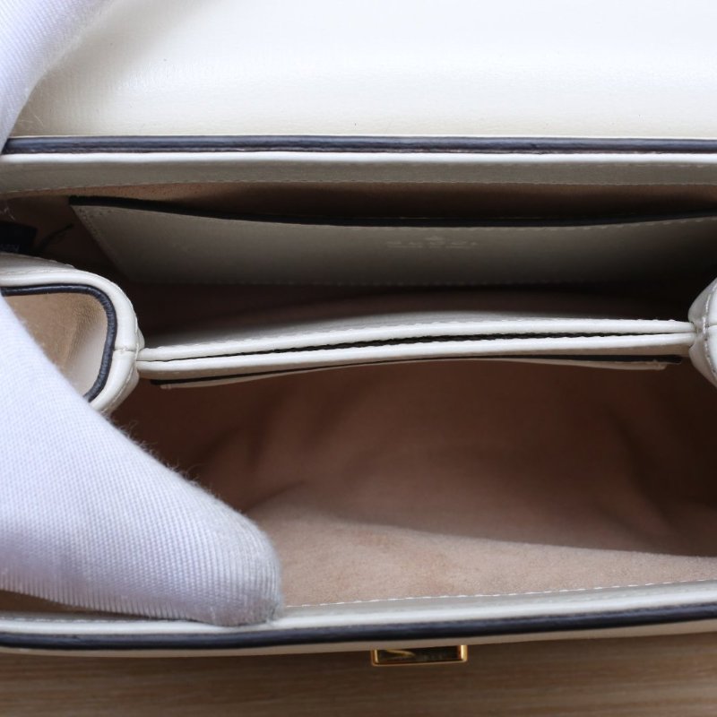 GUCCI 白色牛皮金扣Horsebit馬銜扣1955全皮手提包肩背包-4