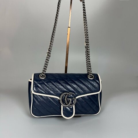 GUCCI  藍白拚色MARMONT掀蓋包