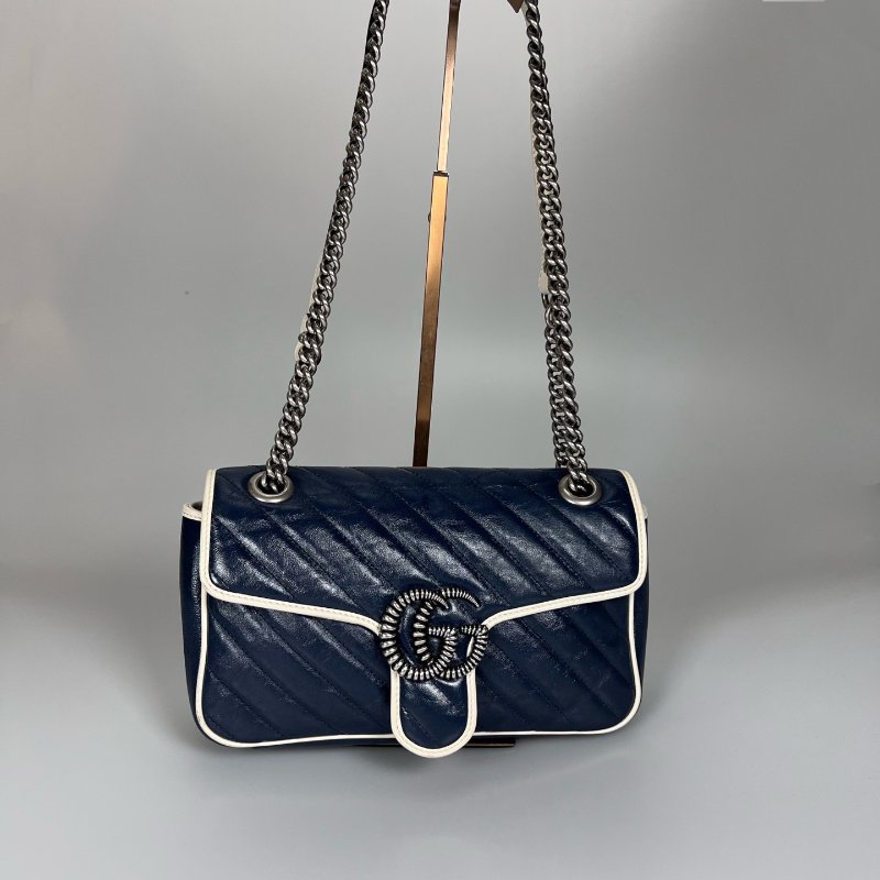 GUCCI 藍白拚色MARMONT掀蓋包-0