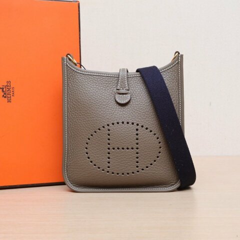 HERMES EvelyneMINI18大象灰TC皮W刻金扣肩背包