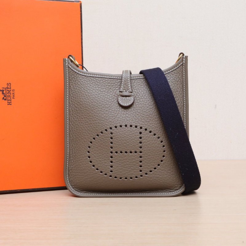HERMES EvelyneMINI18大象灰TC皮W刻金扣肩背包-0