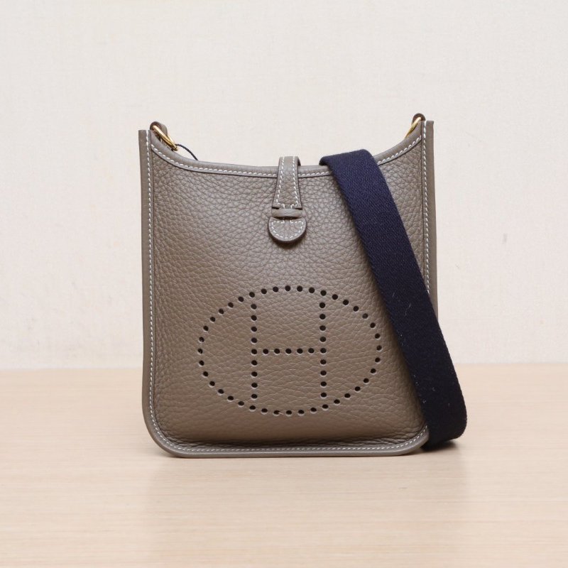 HERMES EvelyneMINI18大象灰TC皮W刻金扣肩背包-1