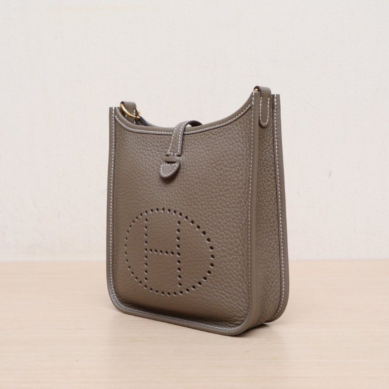HERMES EvelyneMINI18大象灰TC皮W刻金扣肩背包-2