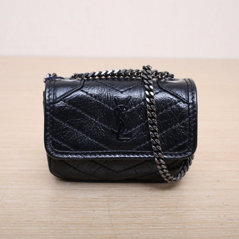 SAINT LAURENT 黑色牛皮黑扣Niki耳機包肩背包-0