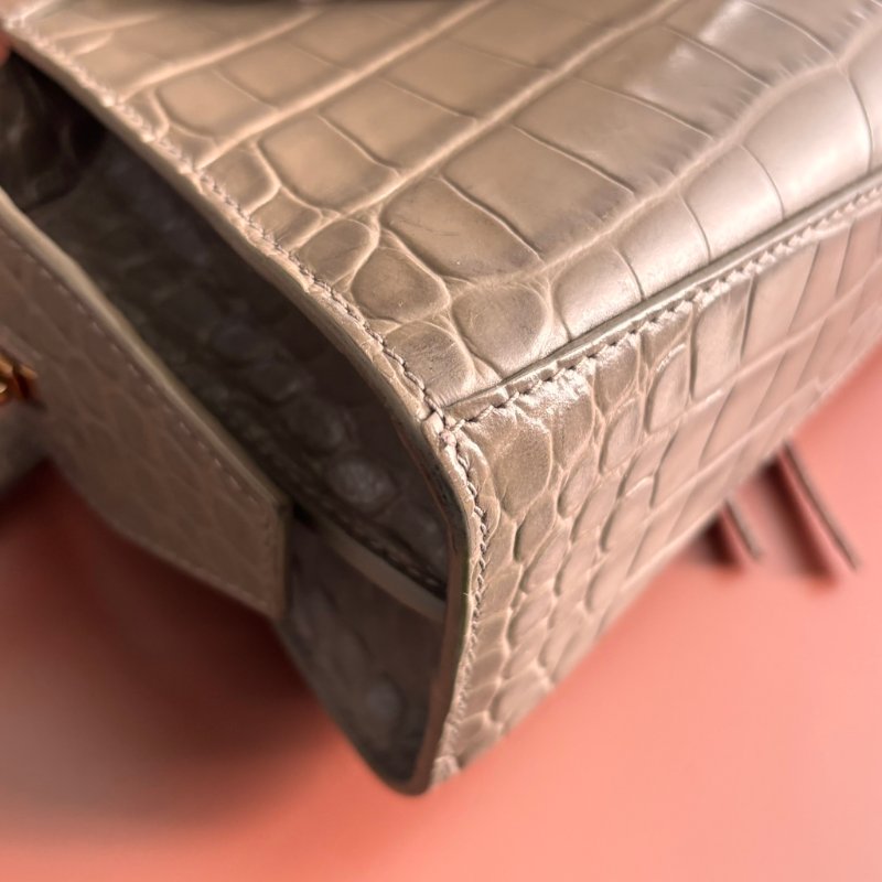 ::BALENCIAGA:: 巴黎世家 牛皮鱷魚壓紋 奶茶色迷你機車包 nano neo city 斜背/側背/手提-12