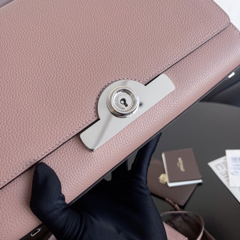 【近新閒置品】莫奈Moynat 荔枝牛皮中號手提單肩斜挎包-6