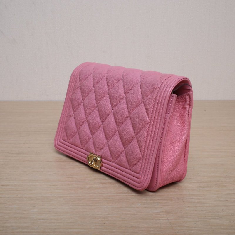 CHANEL LeboyWOC19粉色荔枝牛皮30開金扣肩背包-4
