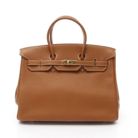 愛馬仕 Birkin 35 手提包 F Togo 皮革棕色金色二手女士 GHW