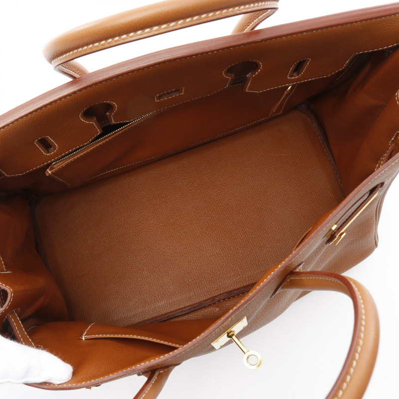 愛馬仕 Birkin 35 手提包 F Togo 皮革棕色金色二手女士 GHW-2