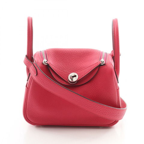 愛馬仕 Lindy 迷你肩背包，Z Clemence 皮革，玫瑰墨西哥色，二手女士 SHW