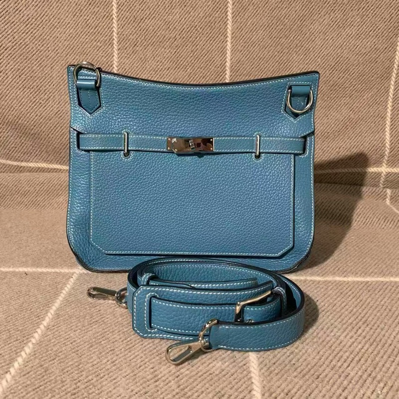 Hermes 愛馬仕 Jypsiere 吉普賽28 牛仔藍銀扣N刻 單肩包-0